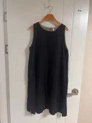 (日本 ヴィンテージ) ノースリーブ ONE PIECE 綿100％ ブラック 花 M-L