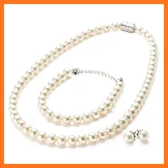 【新品】 aniva・organic(アニバ・オーガニック) [アニバオーガニック] [人工真珠の最高級品] [あこや・本真珠にも劣らない美しい輝き] パールネックレス ブレスレット ピアス [金属アレルギー対応] 3点 セット 冠婚葬祭 日本製 天然貝核 0