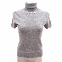 アンタイトル UNTITLED ニット カットソー タートルネック ビーズ 半袖 ウール 2 M グレー /YK