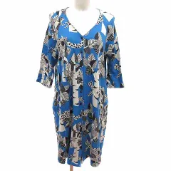 マーブルシュッド marble SUD ワンピース ミニ 総柄 七分袖 F 青 ブルー グレー /YK