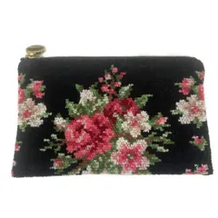 FEILER(フェイラー) ポーチ - 黒×グリーン×マルチ 花柄