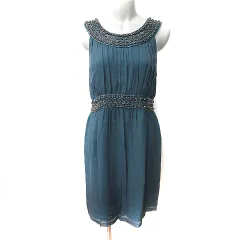 ダイアグラム グレースコンチネンタル Diagram GRACE CONTINENTAL ワンピース ひざ丈 ノースリーブ ビジュー 絹 シルク 36 S 緑 カーキ /YI