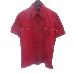 タケオキクチ TAKEO KIKUCHI ステンカラーシャツ ライン 半袖 2 M 赤 レッド /AU