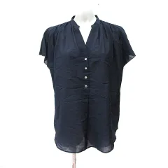 シップス SHIPS シャツ ブラウス シアー フレンチスリーブ 紺 ネイビー /YI