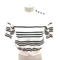 スナイデル SNIDEL ニット セーター 五分袖 ボーダー F アイボリー 黒 ブラック /RT