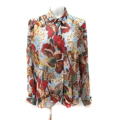 ザラ ZARA シフォンブラウス 長袖 シアー 総柄 マルチカラー /YI