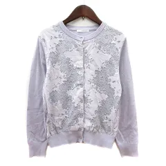 インデックス INDEX カーディガン ニット レース 切替 L 紫 パープル /MN