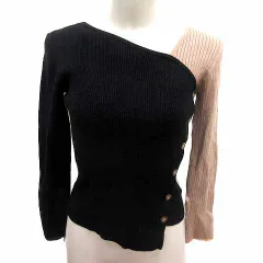 リリーブラウン Lily Brown ニット カットソー Vネック バイカラー 長袖 F 黒 ブラック ベージュ /YK