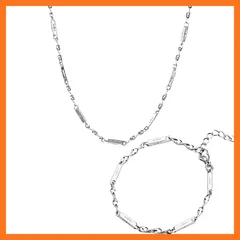 【新品】 [ZHEJIA] ネックレス チェーン 2個セット シルバーカッ プルネックレス＆ブレスレットセット 人気 [ 金属アレルギー対応 ] 恋人用 アクセサリー チタン ステンレス シルバー 普段使い 春服 夏服 シンプル 男女兼用 誕生日プレゼント 0