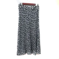 ザラ ZARA フレアスカート ロング 花柄 黒 ブラック 白 ホワイト /YI
