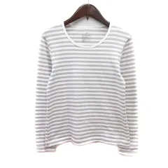 無印良品 良品計画 カットソー Uネック ボーダー 長袖 S グレージュ /MN ●RY