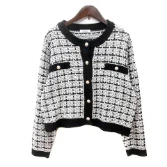 イング INGNI カーディガン ニット チェック ラメ M 白 ホワイト 黒 ブラック /MN ●RY