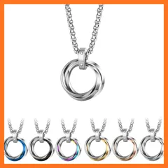 【新品】 [LinnWell] ネックレス メンズ レディース ファッション人気アクセサリー 三連リング ペンダント ステンレスネックレス 誕生日 記念日プレゼント (シルバー) 0