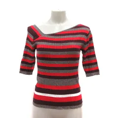 アズールバイマウジー AZUL by moussy ニット カットソー ボーダー 五分袖 M 赤 レッド ワインレッド グレー /MS