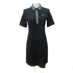 ラコステ LACOSTE ワンピース ひざ丈 半袖 ドット 40 L 黒 ブラック /YI
