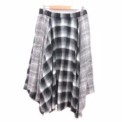 ジーナシス JEANASIS フレアスリーブ ロング チェック F 黒 ブラック 白 ホワイト /YK