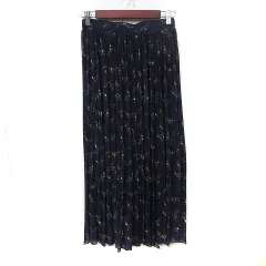 グローバルワーク GLOBAL WORK プリーツスカート ロング マキシ シフォン 花柄 M 紺 ネイビー /YI