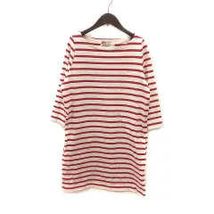 トラディショナルウェザーウェア Traditional Weatherwear ワンピース ひざ丈 ボートネック ボーダー 七分袖 S 赤 レッド 白 アイボリー /MS