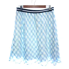 ペイトンプレイス PEYTON PLACE フレアスカート ひざ丈 オーガンジー ライン チェック 15B 3L 水色 ライトブルー /AU
