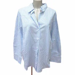 ザラ ZARA シャツ ブラウス スキッパーカラー ストライプ 長袖 M 青 ブルー 白 ホワイト /YK