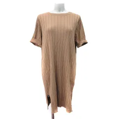 23区 オンワード樫山 ワンピース ひざ丈 半袖 44 XXL 茶 ブラウン /YI