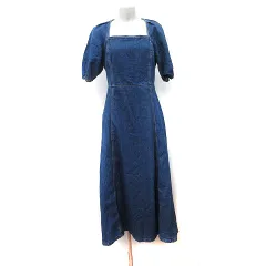 ザラ ZARA ワンピース マキシ スクエア 半袖 デニム S 紺 ネイビー /YI