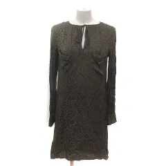 ビーシービージーマックスアズリア BCBGMAXAZRIA ワンピース ひざ丈 総柄 リボン 長袖 XS カーキ グレー /MS ●RYのサムネイル