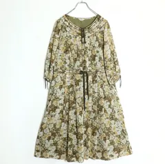 【美品】インゲボルグ★花柄シフォンワンピース サイズ9 緑×茶系 ゆったりフォルム♪薄手 z18124