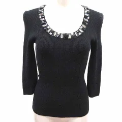 ピンキー&ダイアン ピンダイ PINKY&DIANNE ニット カットソー ビジュー 七分袖 38 M 黒 ブラック /YK