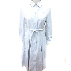 ダックス DAKS シャツワンピース Aライン ロング 長袖 総柄 ウエストマーク 40 ライトブルー /RT