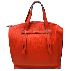 FURLA フルラ ジョーヴェ トートバッグ オレンジ×ブルー レザー レディース 保存袋付き 【中古品】 22507K23