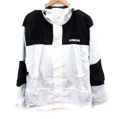 ヴィジョン ストリート ウェア VISION STREET WEAR ウィンドブレーカー 総裏地 ジップアップ フード付 ナイロン LL 白 ホワイト 黒 ブラック /RT