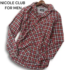 NICOLE CLUB FOR MEN ニコルクラブ フォーメン 秋冬 襟ワイヤー★ 切替 長袖 チェック ネル シャツ Sz.46 メンズ