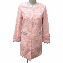 レディ Rady ノーカラーコート ツイード 総裏地 ビジュー S ピンク /YK