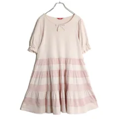 【美品】ピンクハウス★ボーダーパッチワーク♪カットソーワンピース ピンク系 無地 ふんわりティアード♪薄手 z18092