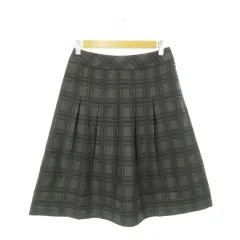 コムサデモード COMME CA DU MODE スカート フレア ひざ丈 タック リボンモチーフ ワンポイント チェック 総柄 M グレー /AH11