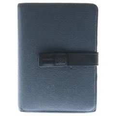 LOEWE (ロエベ) バーティカル コンパクトウォレット 二つ折り財布 ネイビー×ブラック レザー シルバー金具