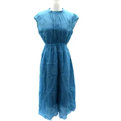 シップス SHIPS ワンピース ロング丈 マキシ丈 ノースリーブ インナー付き 麻 リネン 青 ブルー /SM1