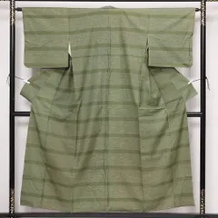 大島紬 袷 身丈153cm 裄丈63cm Cランク 正絹 広衿 Sサイズ インフォーマル 経緯絣 蚊絣 色大島 シック 気品 緑系 1216-13509