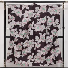 アンティーク 小紋 単衣 身丈150cm 裄丈61cm Bランク 正絹 バチ衿 Sサイズ 居敷当て 牡丹 レトロ 大正ロマン 茶系 1215-14239