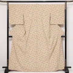 小紋 袷 洗える着物 身丈162cm 裄丈66cm Sランク ポリエステル 広衿 Lサイズ インフォーマル 葡萄 可憐 落ち着き ベージュ系 クリーム系 1215-13592