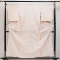 小紋（紬） 単衣 身丈156cm 裄丈63cm 正絹 Sランク Mサイズ バチ衿 インフォーマル 抽象柄 クリーム系 ベージュ系 1215-14875