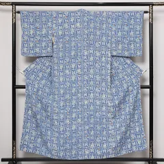 アンティーク 小紋 袷 身丈149cm 裄丈61cm Aランク 正絹 バチ衿 XSサイズ 丸文 抽象的 優しい 水色系 1215-13607