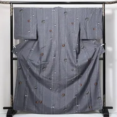 小紋 洗える着物 袷 身丈166cm 裄丈68cm ポリエステル Sランク XLサイズ 広衿 インフォーマル 花柄 縞 グレー系 1215-14905