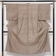 紬 袷 身丈143cm 裄丈61cm Cランク 正絹 バチ衿 XSサイズ カジュアル 格子 素朴 シンプル 茶系 1216-13628