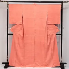 色無地 袷 身丈163cm 裄丈64cm Sランク 正絹 広衿 Lサイズ インフォーマル 地紋なし 落款 ぼかし染 シック 鮮やか 朱系 1214-14392