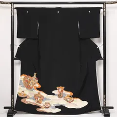 黒留袖 五つ紋 抱き名荷 身丈166cm 裄丈64cm Aランク ポリエステル 洗える着物 袷 比翼 広衿 XL 鏡裏文 フォーマル 古典的 存在感 黒系 1211-F0592