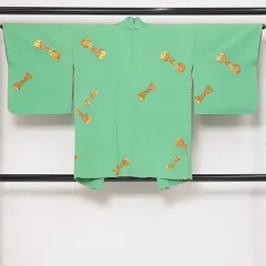 羽織 袷 身丈80cm 裄丈65cm Cランク 正絹 Mサイズ カジュアル 紐あり 梅 古典的 可愛らしい 緑系 1217-13820