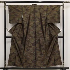 大島紬 袷 身丈154cm 裄丈63cm Sランク 正絹 広衿 Sサイズ インフォーマル 緯総絣 風景柄 色大島 幻想的 落ち着き 茶系 黄系 1216-14070