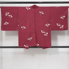 羽織 袷 身丈79cm 裄丈64cm 正絹 Aランク Mサイズ カジュアル 植物柄 赤系 紫系 1217-14717
